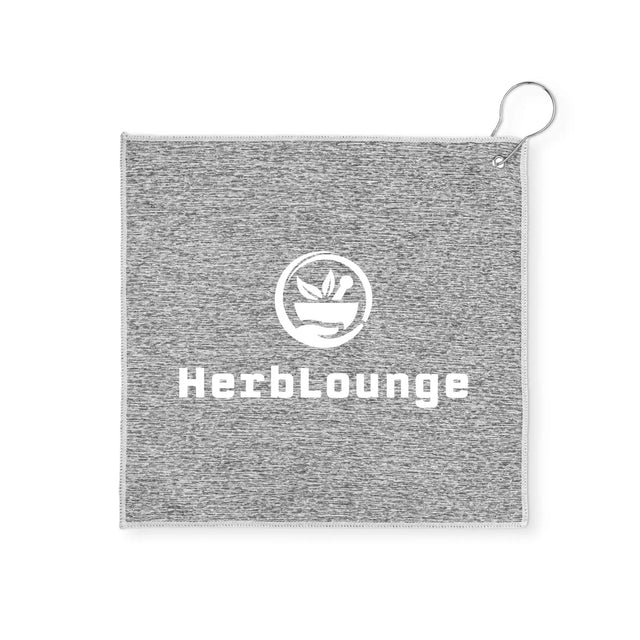 Custom 12x12 Recycled Heather Gray Golf Towel with Carabiner HiStandards